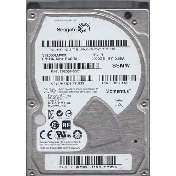 ST2000LM003, HN-M201RAD/M1, FW 2BE10001, SSMW, Seagate 2TB SATA 2.5 Hard Drive
