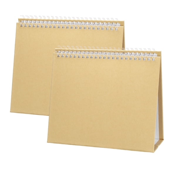 Uxcell 2 Pack Blank Desk Calendar Base, Flip Calendar Standing 8.3 x 6.7" Pearl Paper Small Desk Calendar for DIY Home Office Desktop Accessory Decor Monthly Planner, Brown Kraft Paper