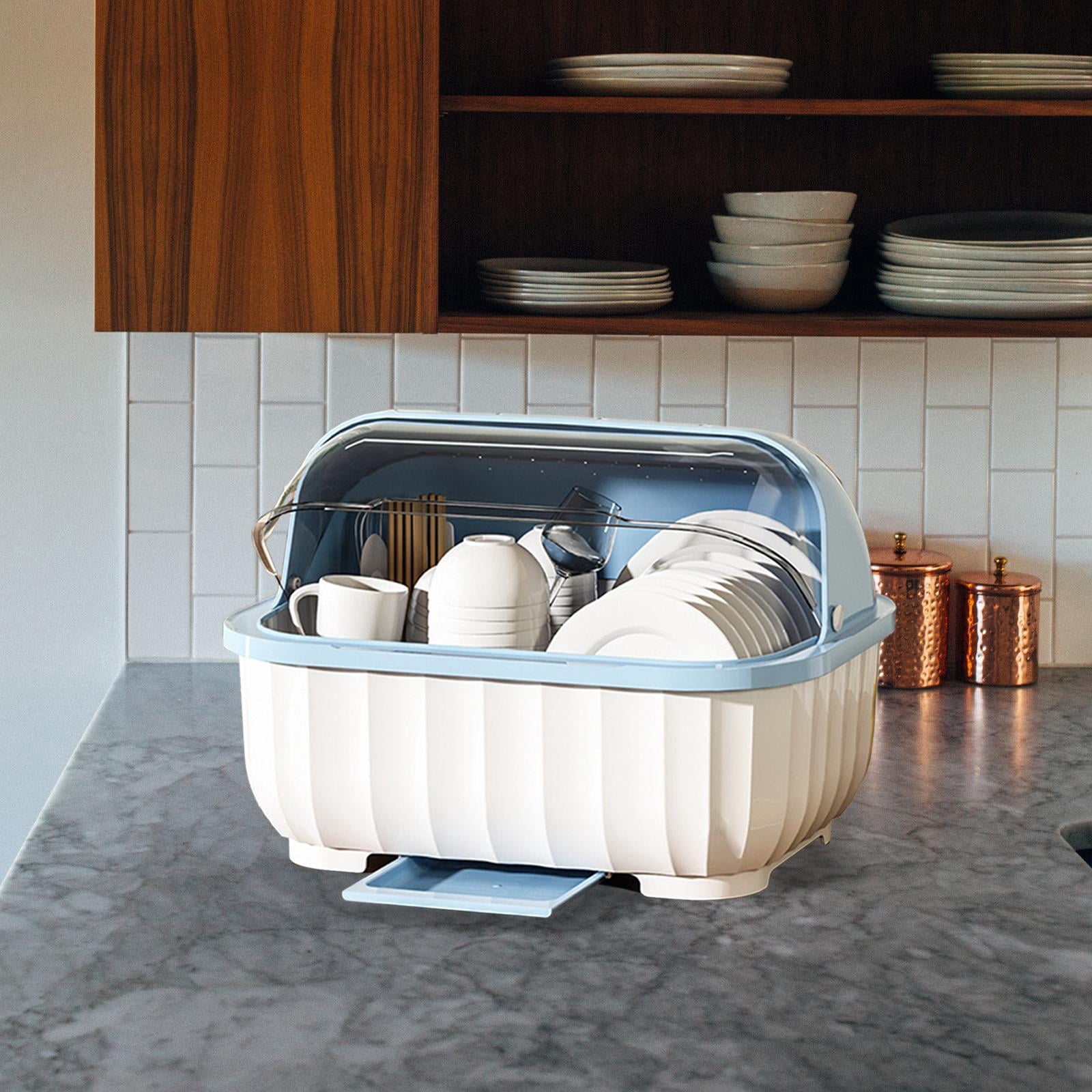 Fiocias Dish Drainer with Hood Dish Drying Rack Dish Storage Dustproof Cutlery Rack Dish XL