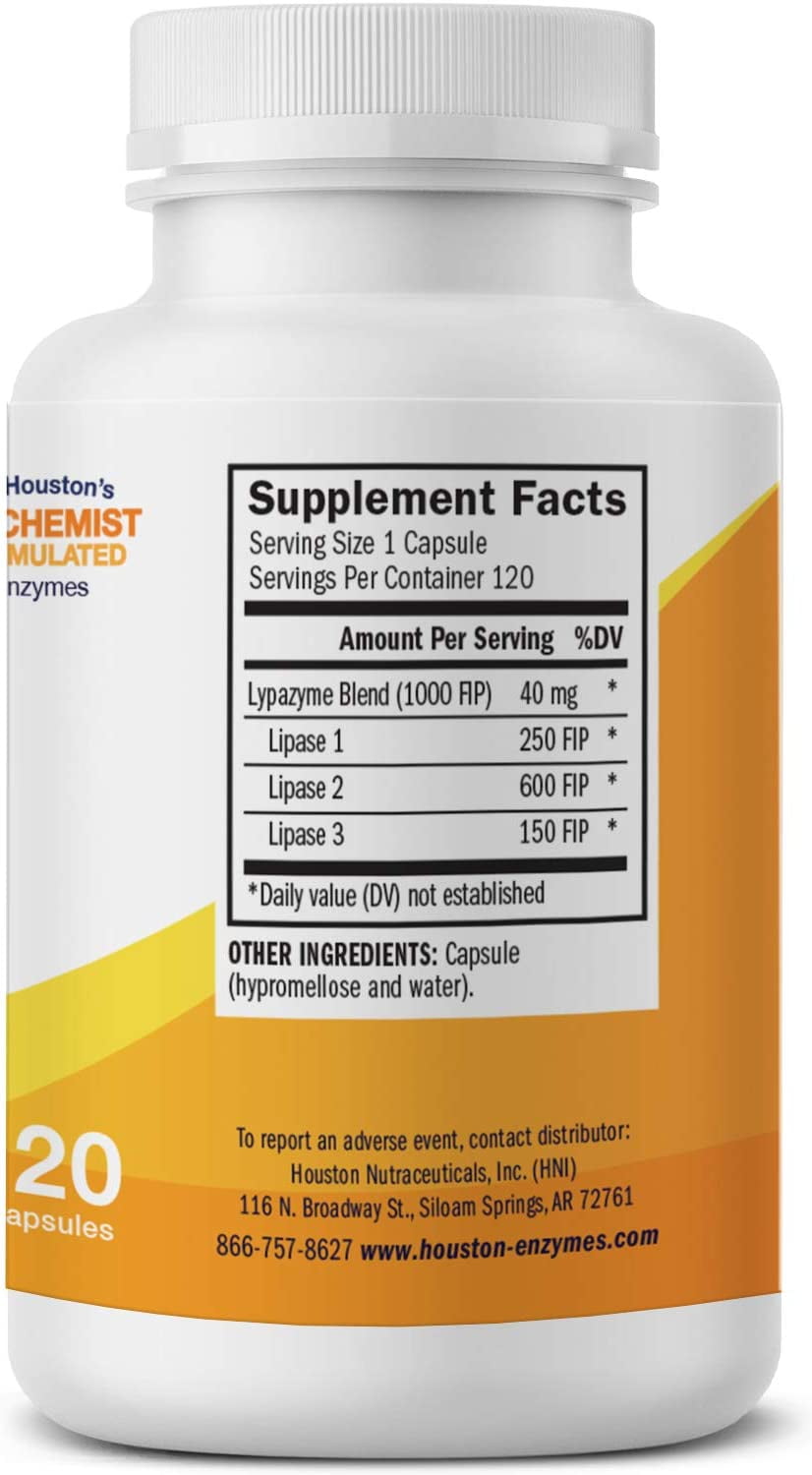 Houston Enzymes Lypazyme – Digestive Enzymes for Fat Digestion with Lipase – Keto-Friendly Digestive Health Supplement for Bloating Relief – 120 Capsules