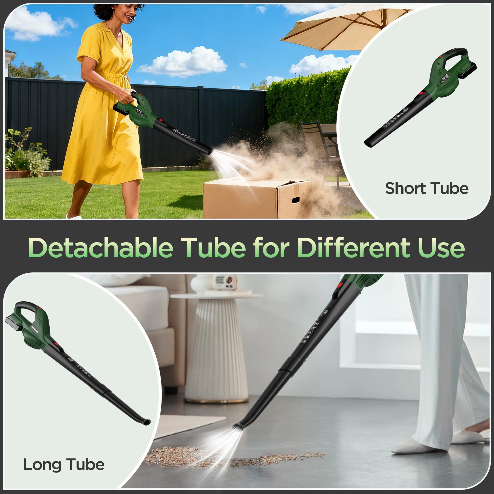 KAIPARA Cordless Leaf Blower with 2 x 2.0 Ah Battery & Charger, Electric Leaf Blower for Lawn Care, 2 Speed Mode, 320CFM 150MPH Battery Powered for Patio, Garden Cleaning