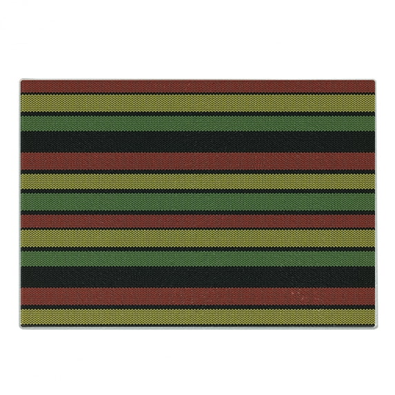 Jamaican Cutting Board, Knitted Effect Rastafarian Stripes Abstract Caribbean Culture Elements Tropical, Decorative Tempered Glass Cutting and Serving Board, Small Size, Multicolor, by Ambesonne