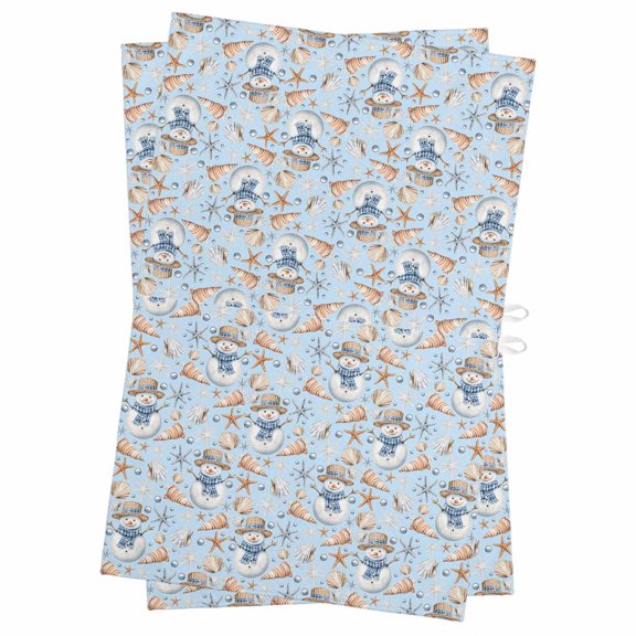 Blue Coastal Christmas Kitchen Towels Set of 2, Water Absorbent Dish Towel, Xmas Snowman Shell Starfish Decorative Hand Towels - Quick Drying Cloth for Cooking Baking, 18x28 Inch