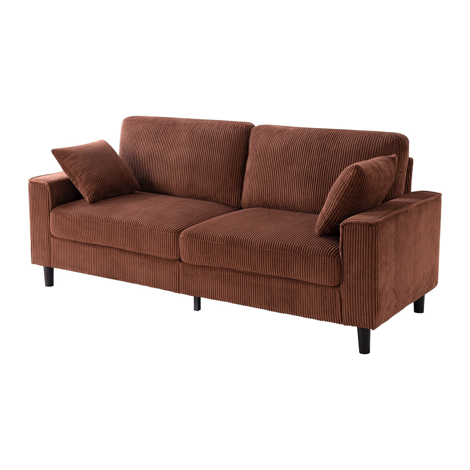 DEALTOPS 82" Corduroy Loveseat Sofa, 2-Seater Upholstered Couch with Sturdy Iron & Wood Frame, Chocolate Brown