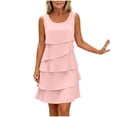 thumbnail image 3 of Bxsruta Women‘s Sleeveless Chiffon A Line Swing Dress Casual Round Neck Tiered Ruffle Layered Cocktail Dress, 3 of 8