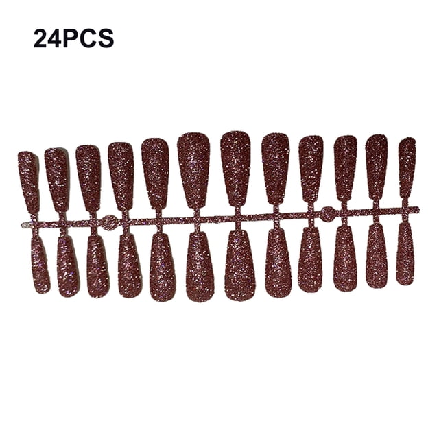 24 Pieces False Nails Glitter Shimmering Powder Full Cover Artificial Nail Tips Simple Operation Fingernail Decal DIY Accessory dark pink