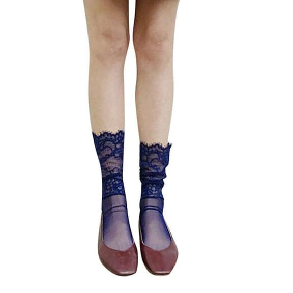 WTXUE Socks for Women, Women's Summer Breathable Stockings Lace Bow Cute Stockings Women's Socks, Navy