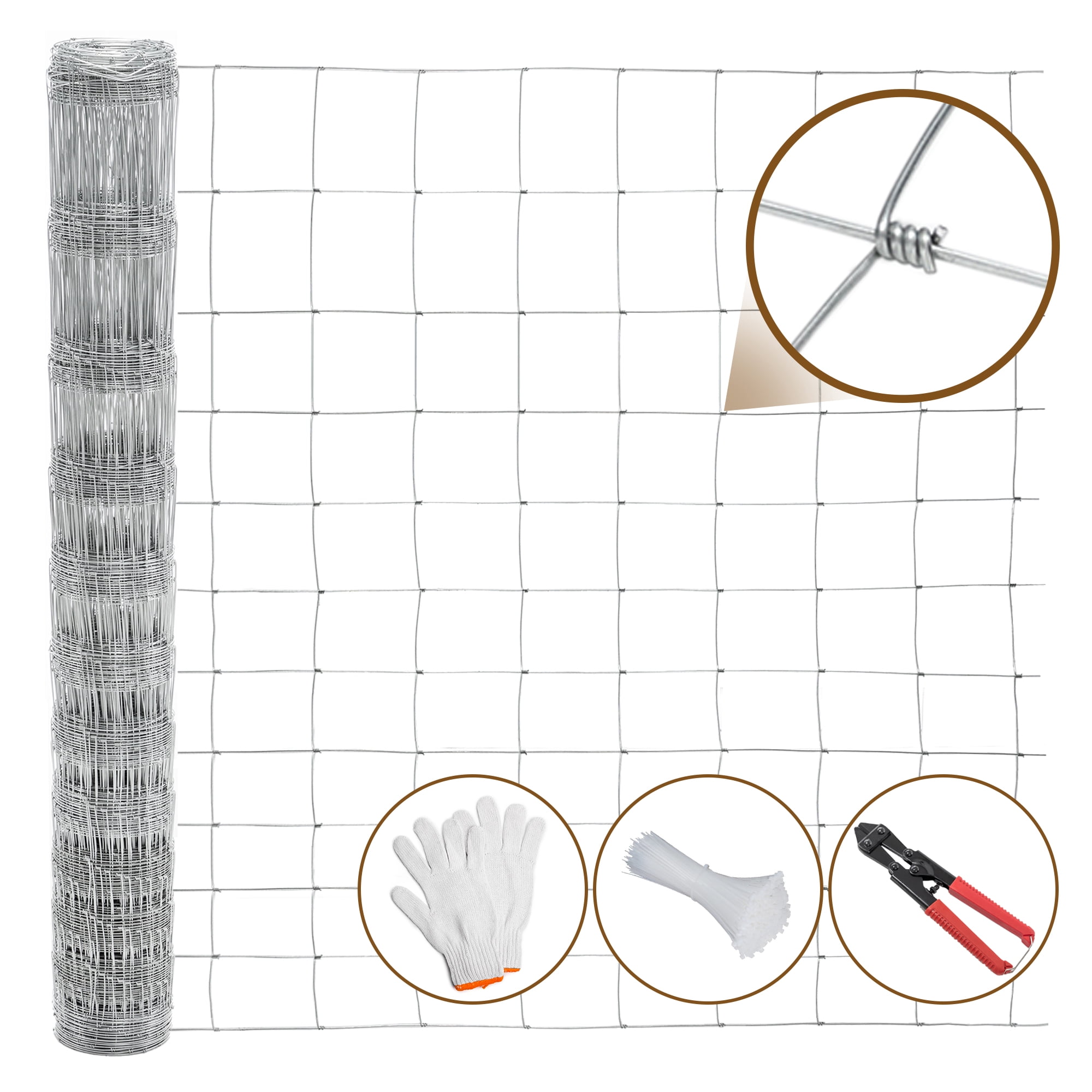 Aukfa 5x164 ft Galvanized Wire Fencing,Heavy Zinc Coating Farm Fence Used to Hog Goat Fencing for Yard Garden Field