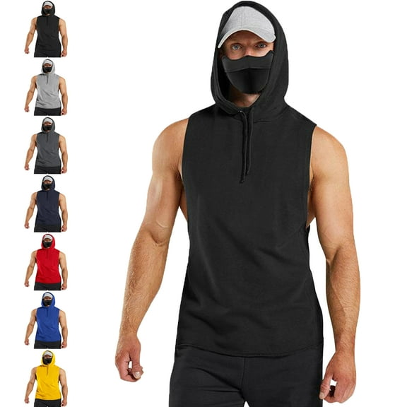 Men's Tank Tops Imitation Cotton Hooded Sleeveless Drawstring Sports Pullover Fitness Fitness Clothing Workout Gym Shirts