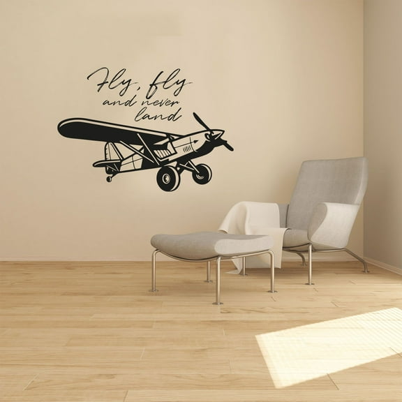 Fly Never Land Life Quote Airplane Air Plane Jet Helicopter Wall Sticker Art Decal for Girls Boys Kids Room Bedroom Nursery House Fun Home Decor Stickers Wall Art Vinyl Decoration Size (20x20 inch)