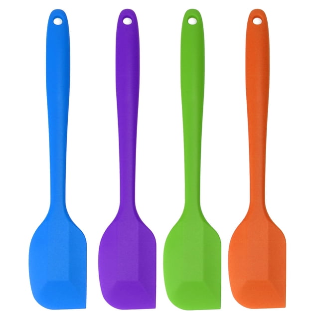 Silicona Espátula Calor Resistente Sin-Rayones Cocina Goma Torneros Anti-adherente Espátula para Cocinar Hornear y Mezclar Naranja, azul, púrpura, verde 4 piezas