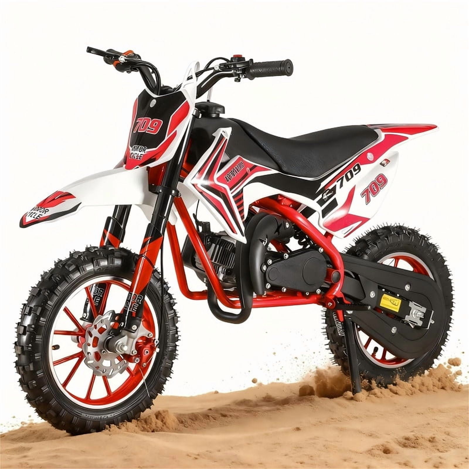 49cc 2-Stroke Dirt Bike for Adults & Kids, Mini Dirt Bike Gas Powered Off Road Trail Bike with Speeds up to 40KM/H for Uphill and Off-Road Conditions, Motorcycle Support 220LBS