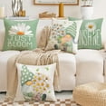 thumbnail image 2 of Outdoor Green Spring Throw Pillow Covers 16x16 Set of 4 Summer Decorative Cushion Cases Home Décor Flower Decorations for Patio Couch Chair Sofa,Daisy Floral Gnomes, 2 of 5