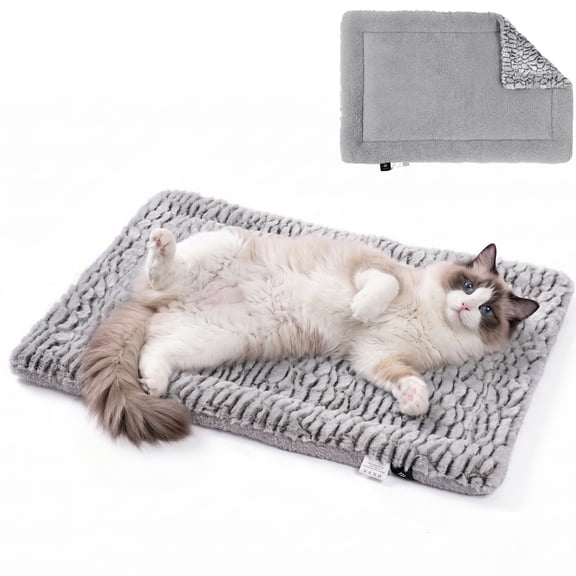 Self Warming Cat Bed for Indoor Cats Reversible Self Heating Pet Pad for Small Dog Washable Fluffy Thermal Pet Bed, 27.5*18.5,Gray