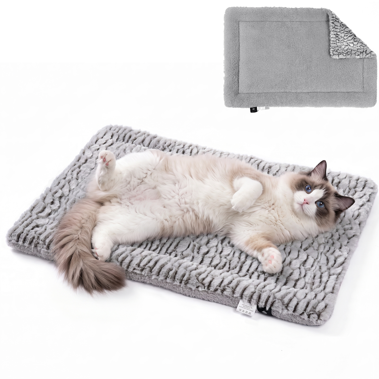 Pawtasy Self Warming Cat Bed, Reversible, Gray photo 1