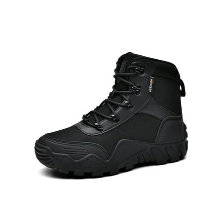 

Lacyhop Mens Tactical Boots Lightweight Combat Bootie Waterproof Hiking Boot Desert Slip Resistant Outdoor Shoes Non-Slip Lace Up Work Booties Black 6.5
