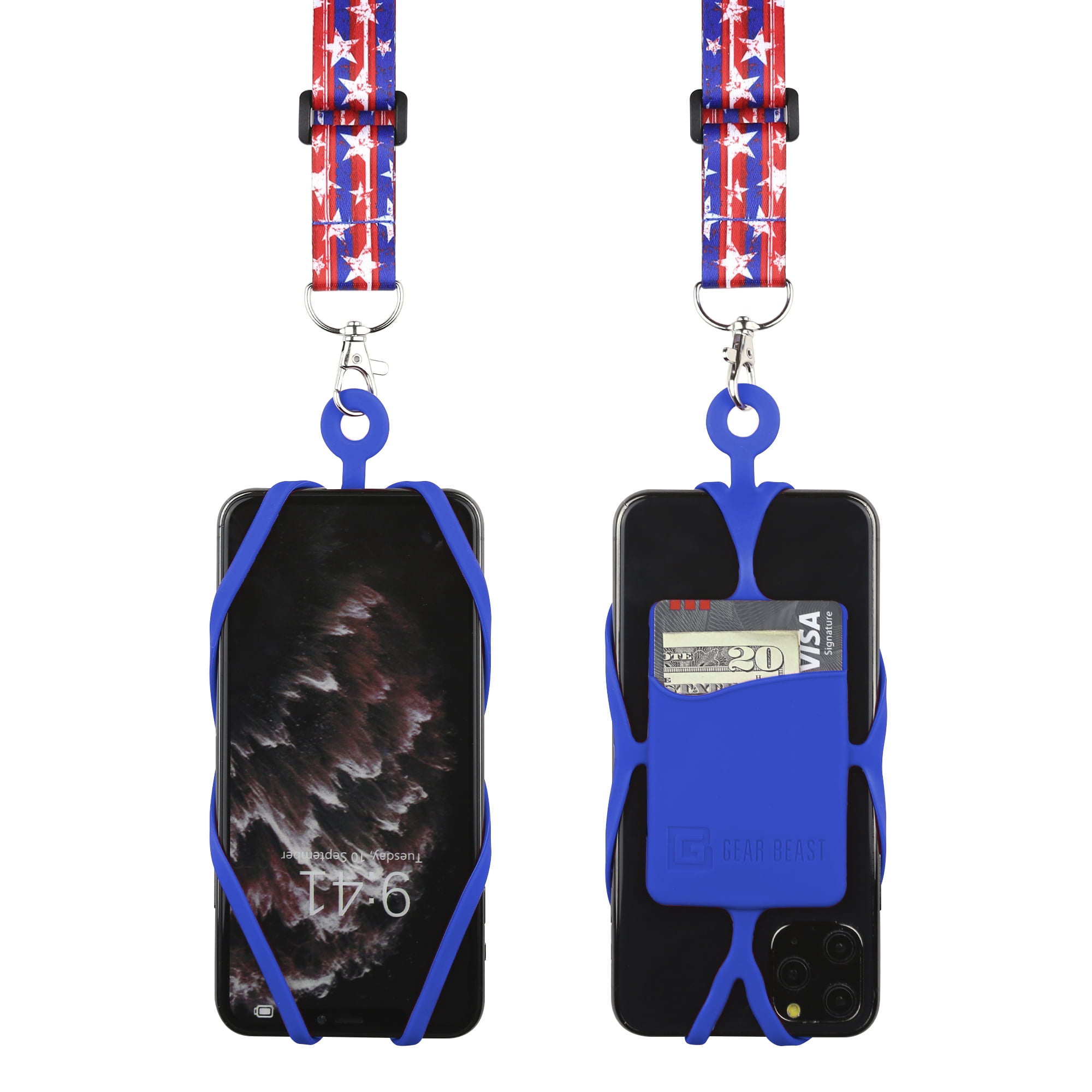 Photo 1 of Gear Beast Cell Phone Lanyard with Adjustable Neck Strap Compatible with iPhone Galaxy Most Smartphones, Silicone Phone Holder with Card Pocket and Adjustable Satin Polyester Lanyard