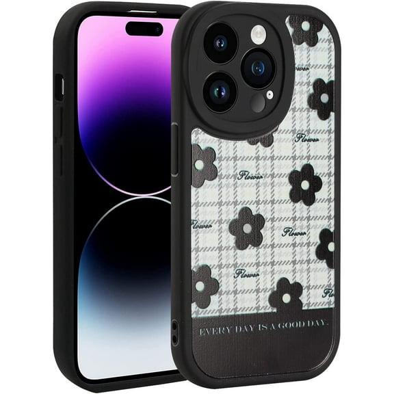 Case for iPhone 14 Pro Max, Protective Phone Case for iPhone 14 Pro Max 2022 (6.7 Inch) Fashionable Black Flowers Designs Cover for Women Girls