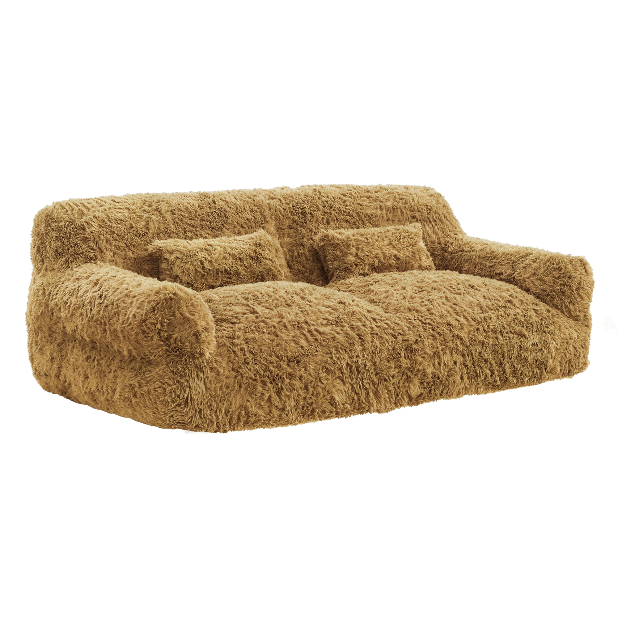 Spruce & Spring Ultra-Plush Fleece Lazy Sofa with Pillow & Blanket, Cozy Bean Bag Loveseat for Living Room & Bedroom, Gloden Glow-Sherpa