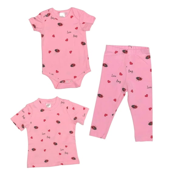 Love Bug Ladybugs Pattern - Baby Girl 2-Piece Clothing Set | Onesie Bodysuit or T-shirt with matching Leggings | Short Sleeve | Cotton | Baby Shower Gift | 0-36 months