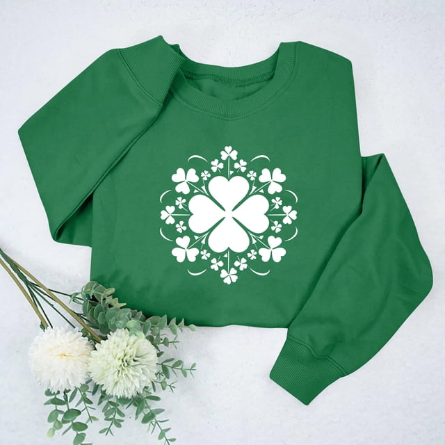 Uootdi Chandails de la Saint-Patrick pour Femmes Col Rond Manches Longues Imprimé Graphique Vacances Coupe Ample Célébrations Parade Décontracté Quotidien Pulls Cadeau