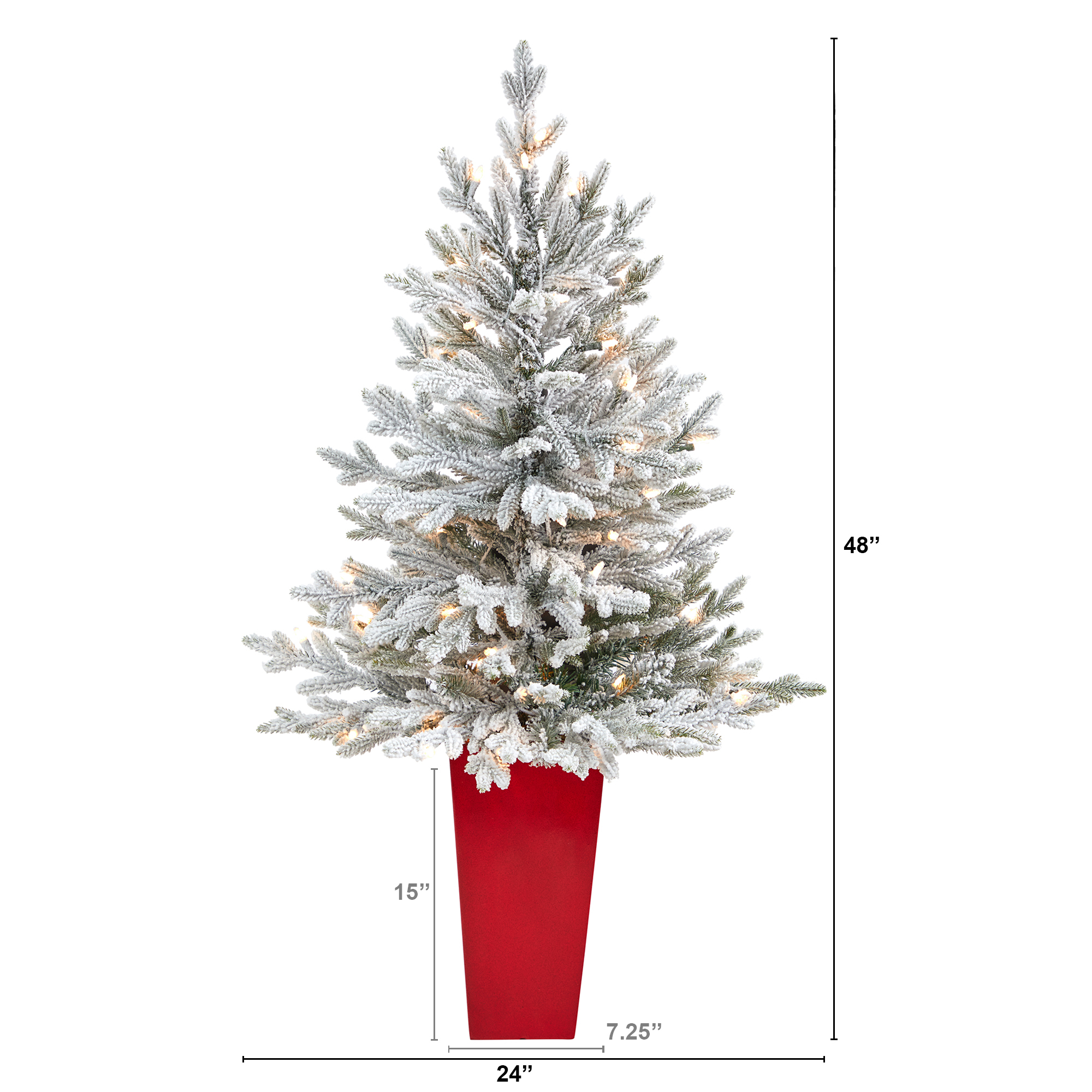 Nearly Natural 4' Flocked Fraser Fir Artificial Christmas Tree, Prelit with 200 Lights