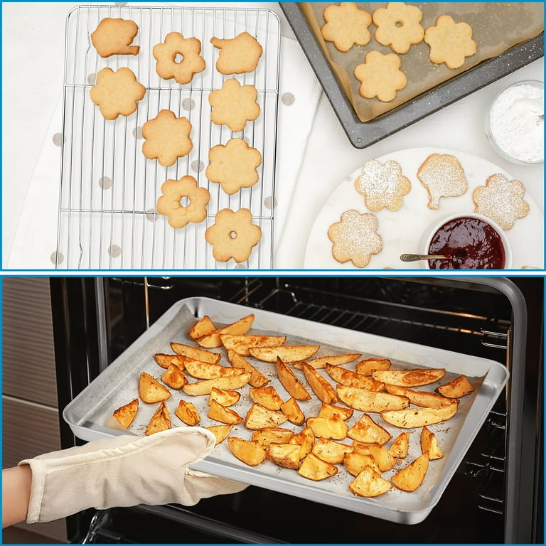 Large Baking Sheets with Rack, Big Cookie Sheets and Nonstick Cooling Rack & Stainless Steel Baking Pans & Toaster Oven Tray Pan, Rectangle Size