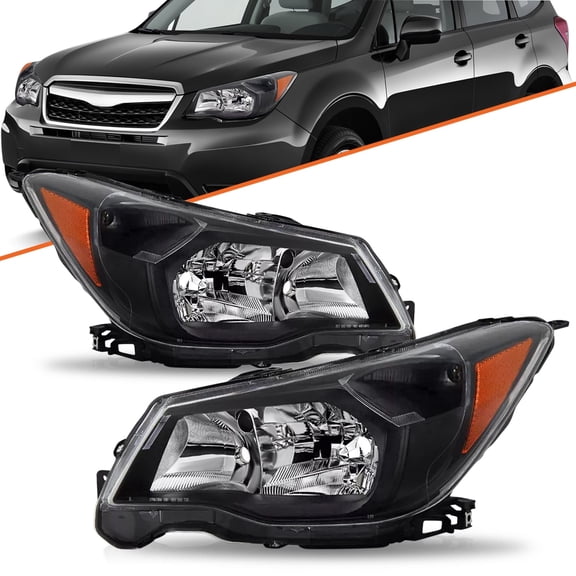 Halogen Headlights For 2014-2016 Subaru Forester Black Headlamps Light&Right Set