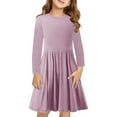 thumbnail image 2 of Dresses for Teens Long Sleeve Size 4-14 Toddlers Girls Casual Solid Color Crewneck Pleated A-Line Going Out Hiking Fall Midi Dress, 2 of 8