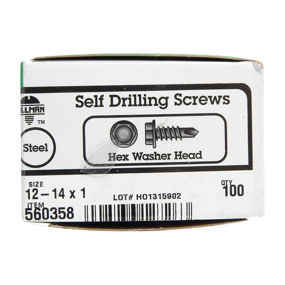 Hillman #12-14 X 1In Zinc Hex Washer Head Self Drilling Screw 100Pk