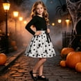 thumbnail image 6 of Girls' Halloween Two Piece Long Sleeve Dress Twisted Tree Bat Print Bow Belt A Line Flowy Skirt Kids Role Play Costume for Girls 5-14Y, Halloween Costumes for Girls White a 11 Years, 6 of 9