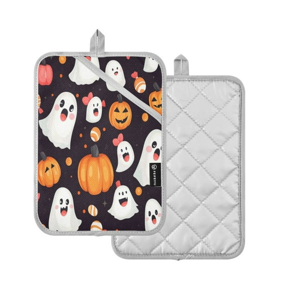 2-Pack Pot Holders Heat Resistant Kitchen Oven Mitts 7x9.8in for Oven, Microwave & BBQ Cartoon Halloween Ghost