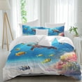 thumbnail image 2 of Sea Turtle Coastal Bedding 3 Piece Duvet Cover Set Twin Size, Summer Beach Coral Ocean Fishes Soft Microfiber Comforter Cover with Zipper Closure & Pillowcases, Wrinkle & FadeResistant Quilt Cover, 2 of 9