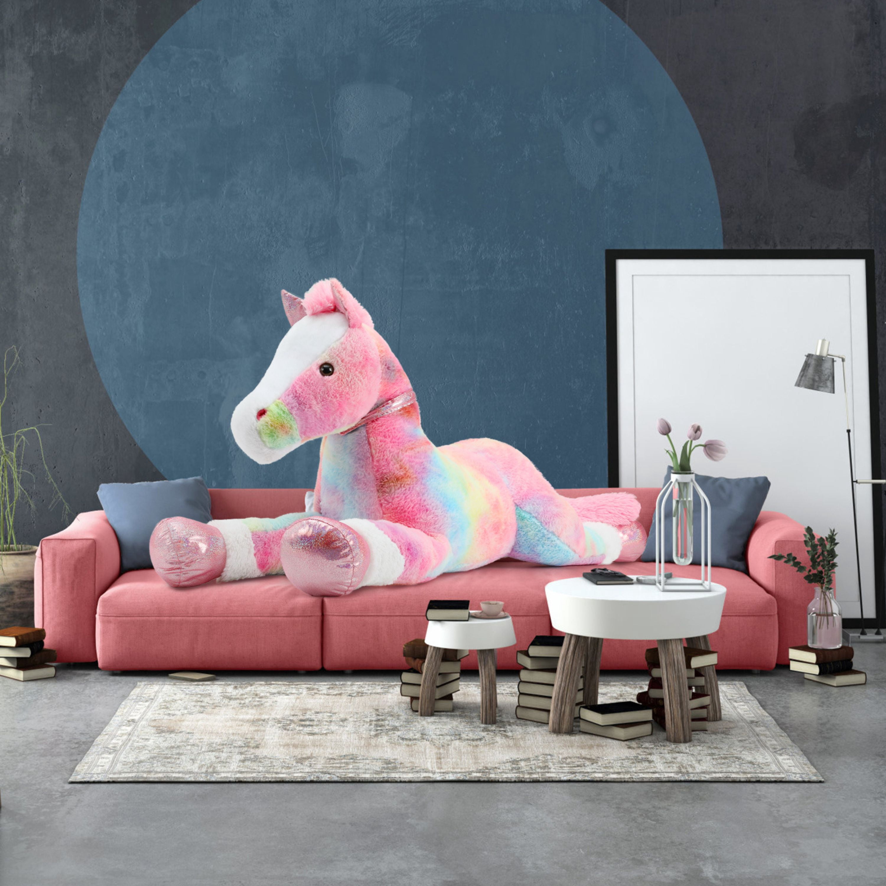 Tezituor 47.5" Giant Horse Stuffed Animals Large Horse Plush Pillow with Tie-Dye Body Plush Toy