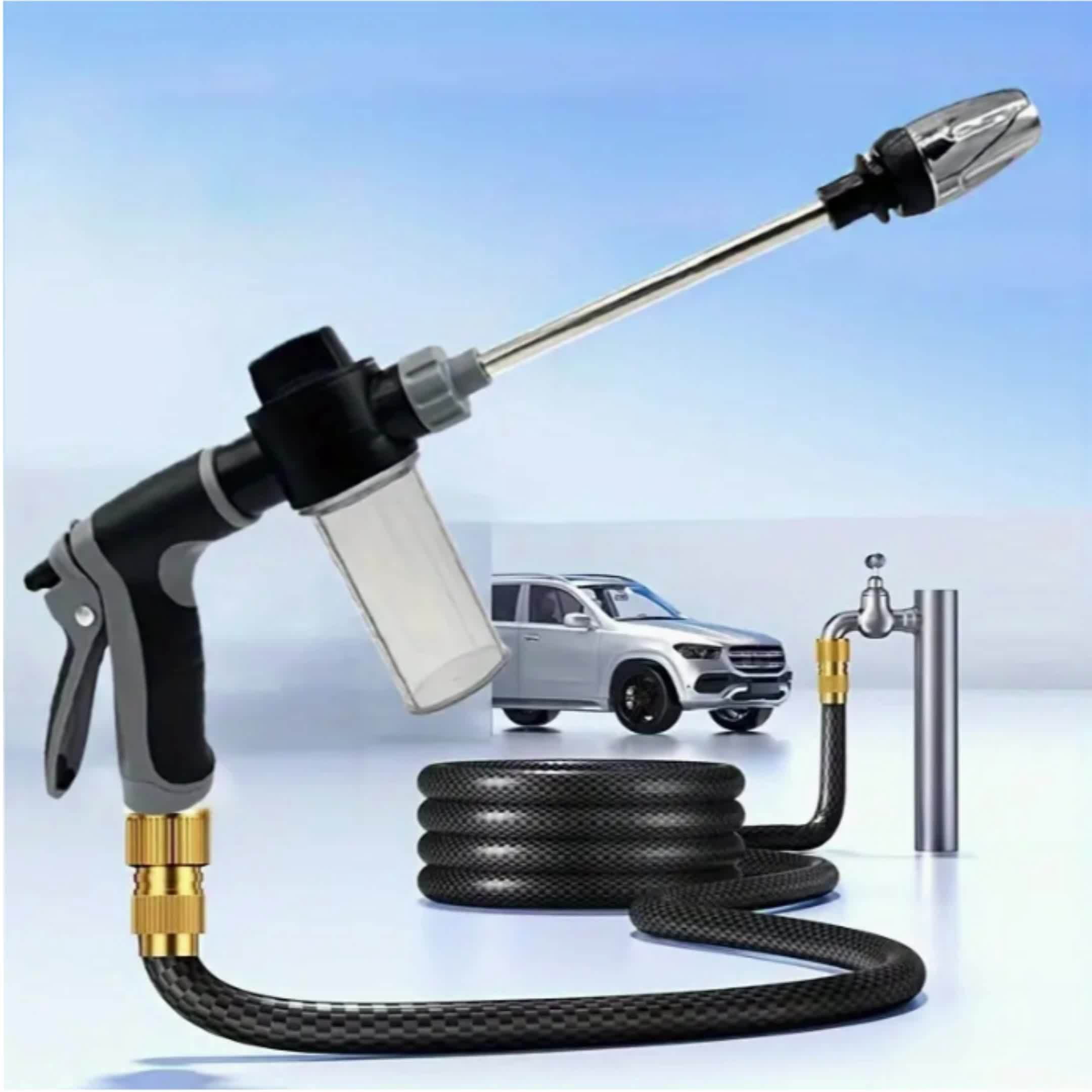 High Pressure Water Gun With Foam Cannon 3 4 Inch Garden Hose Nozzle Long Handle Sprayer For Garden Watering Household Cleaning
