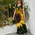 thumbnail image 4 of Maxi Dress Yellow Sunflower Print Dress Green Leaves Sexy V Neck Custom Boho Beach Long Dresses Korean Fashion Big Size Vestido, 4 of 7