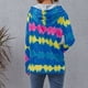 thumbnail image 4 of Sudadera con capucha para mujer Impresión de ondas de color Escote con cordón Diseño de cremallera Sudadera con capucha informal Azul XL, 4 of 6