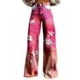 thumbnail image 2 of Women's Casual Pants Women'S Wide Leg Pant Vintage Floral Print High Waisted Straight Stretch Pants With Pockets,Pink Women's Casual Pants XXXL, 2 of 4