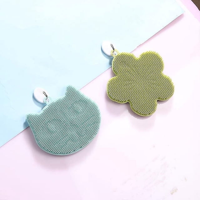 3 estropajos de silicona con forma de gato, cepillos multiusos para lavar platos, cepillos de limpieza reutilizables para limpieza de vajilla de cocina