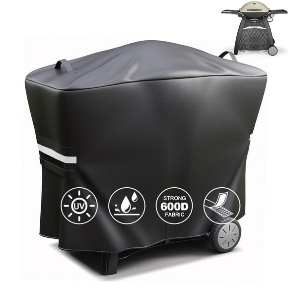 QuliMetal 7112 Grill Cover for Weber Q2000, Q2200, Q2400, Q300, Q320, Q3000, Q3200 Gas Grills, Heavy Duty BBQ Gas Grill Cover, 600D