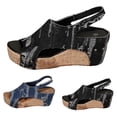 thumbnail image 6 of Platform Wedge Sandals for Women 2025 Summer Fashion Casual Ripped Denim Slingback Sandals, 6 of 8