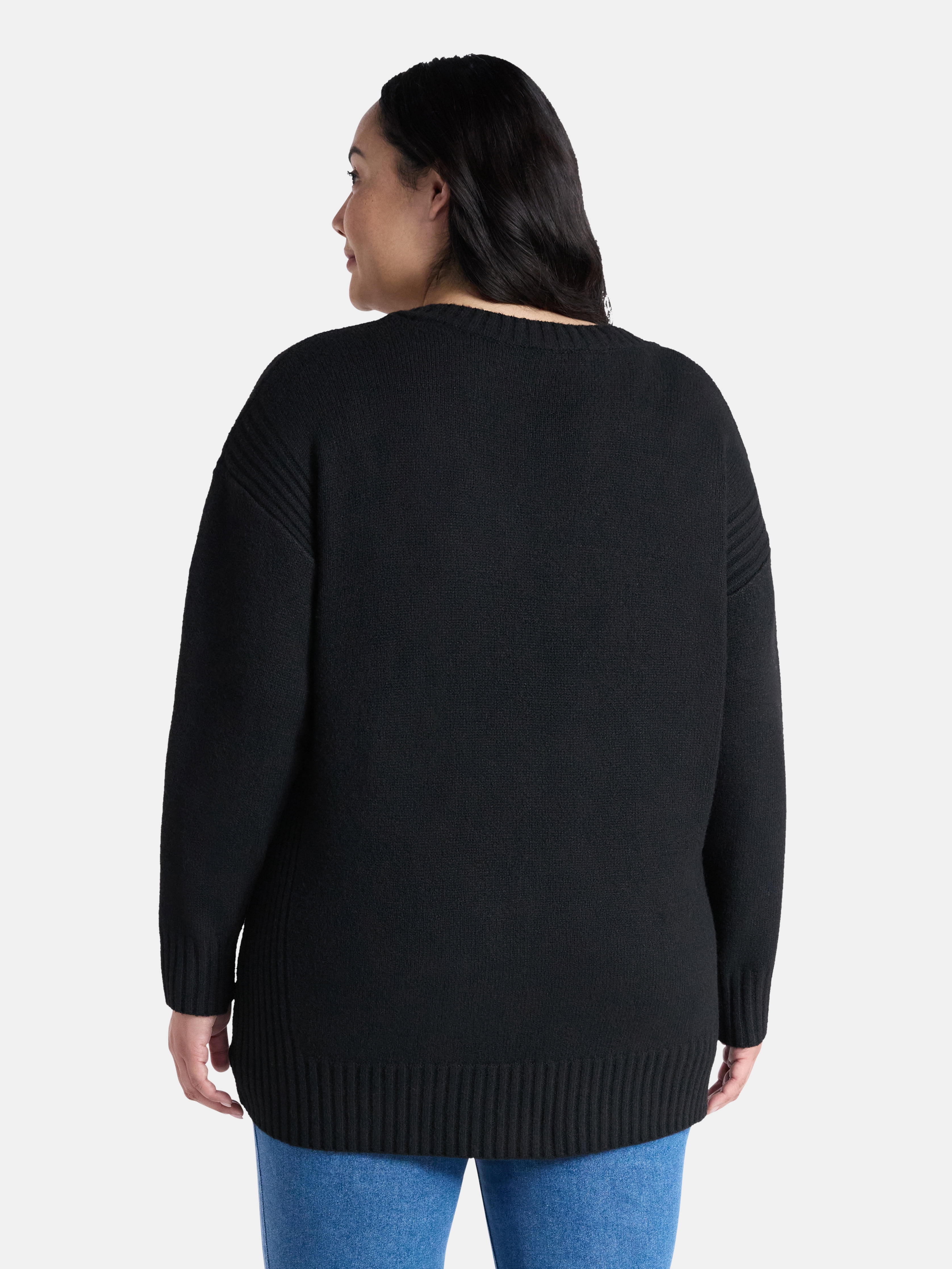 Terra & Sky Women's Plus V Neck Tunic Sweater, Lightweight, Sizes 0X-5X