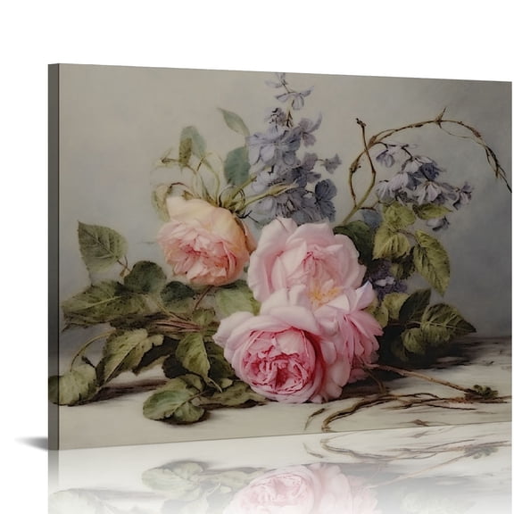 COMIO Farmhouse Still Life Pictures Living Room Neutral Pink Rose Flower Floral Painting Art Deco Wall Art for Kitchen Rustic Vintage Decor for Bedroom Antique French Poster