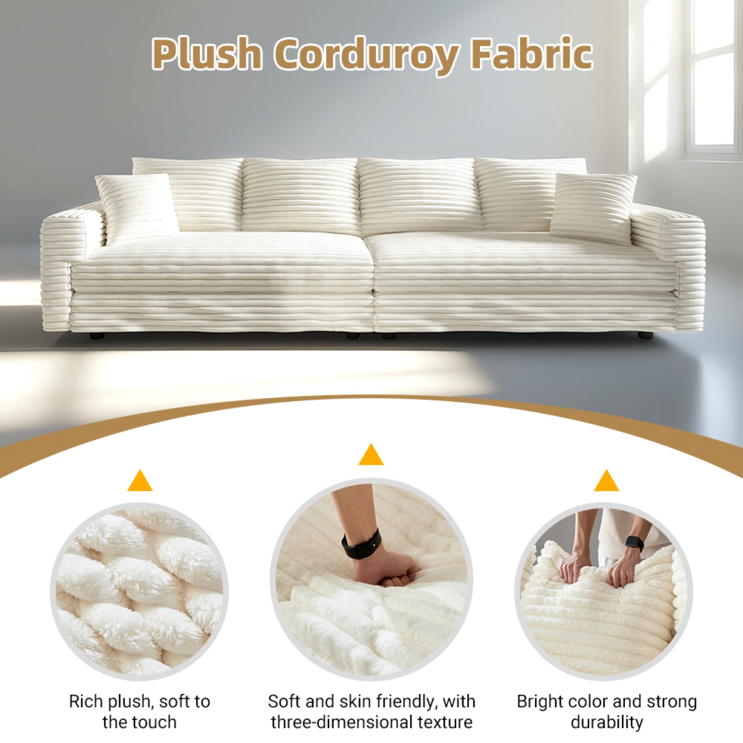 Avobird 102.4" Modular Sectional Sofa, Oversized Cloud Couch with Soft Throw Pillows, Sleeper Couches for Living Room, Beige