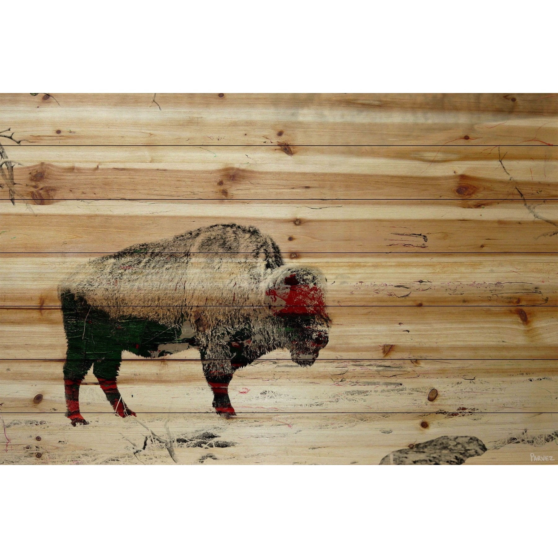 "Lost Buffalo" Painting Print on Natural Pine Wood