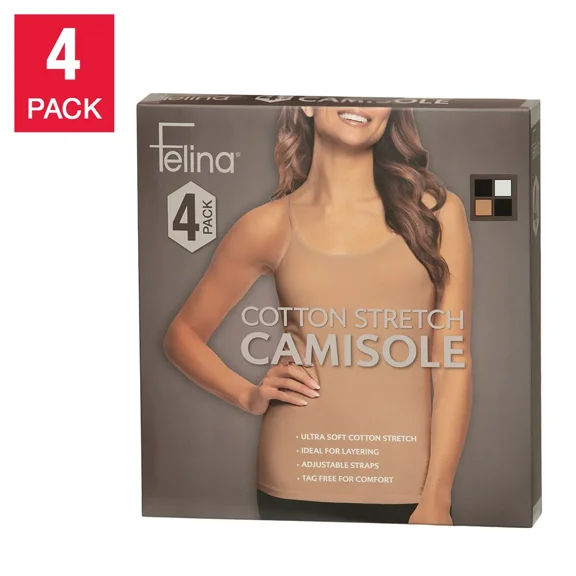 Felina Women's Cotton Stretch Camisole (4-pack, Large)