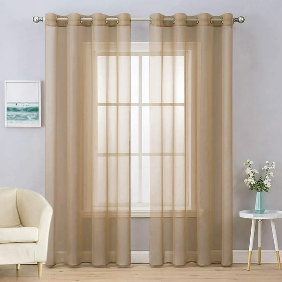 EnjinZZ 2 Panels Solid Color Taupe Brown Sheer Curtains Elegant Grommet Window Voile Panels/Drapes/Treatment for Bedroom Living Room (54X90 Inch)