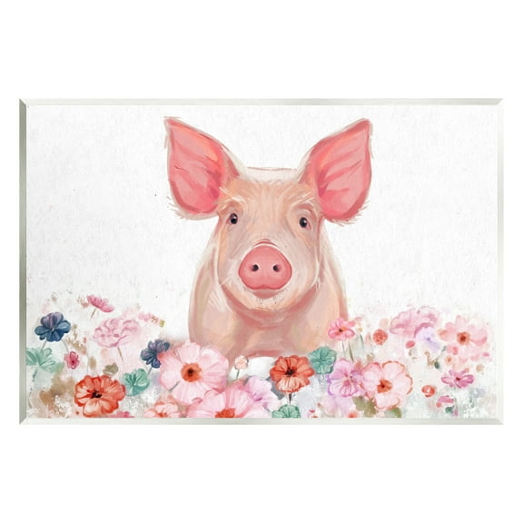 Stupell Industries Pastel Piglet & Florals Animals & Insects Painting Unframed Art Print Wall Art, 15 x 10