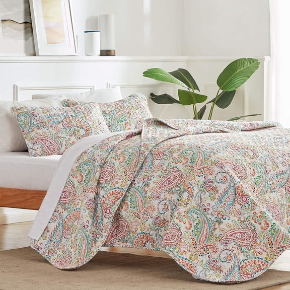 Sonive Classic Paisley Printed Quilt Set 3 Piece Full/Queen Size Paisley