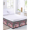 thumbnail image 3 of White Black Striped Bed Skirt California King Size 18 Inch Drop, Hello Pink Rose Love Book Cake Adjustable Elastic Dust Ruffles Bedskirt Wrap Around Pleated Mattress Frame Cover, 3 of 9